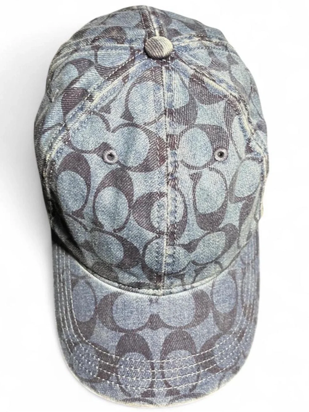 Coach Light Blue Signature Pattern Men's Baseball Cap